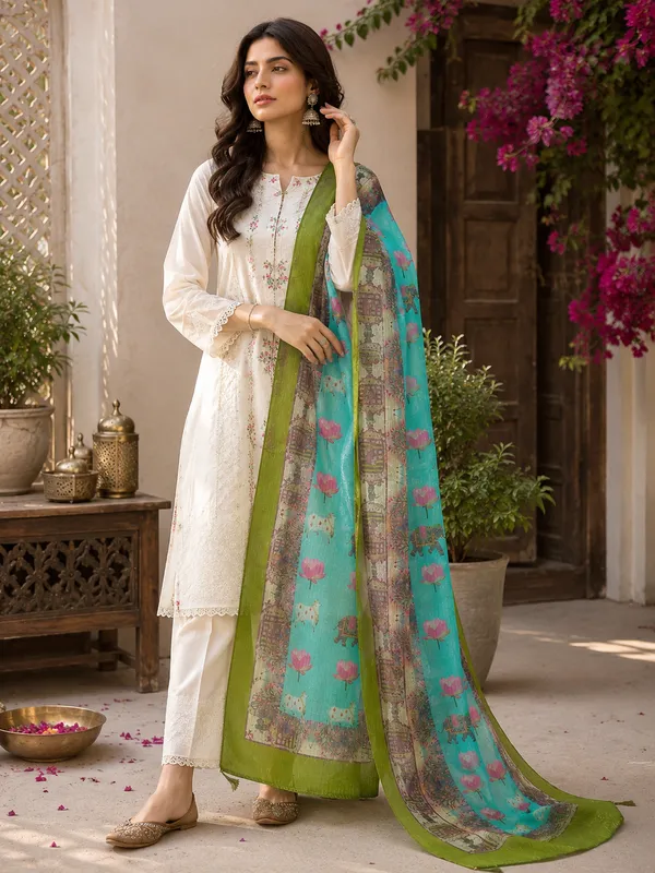 Women’s_Kota_Crochet_Digital_Print_Lotus_&_Elephant_Dupatta_–_Aqua_Blue_&_Olive_Green