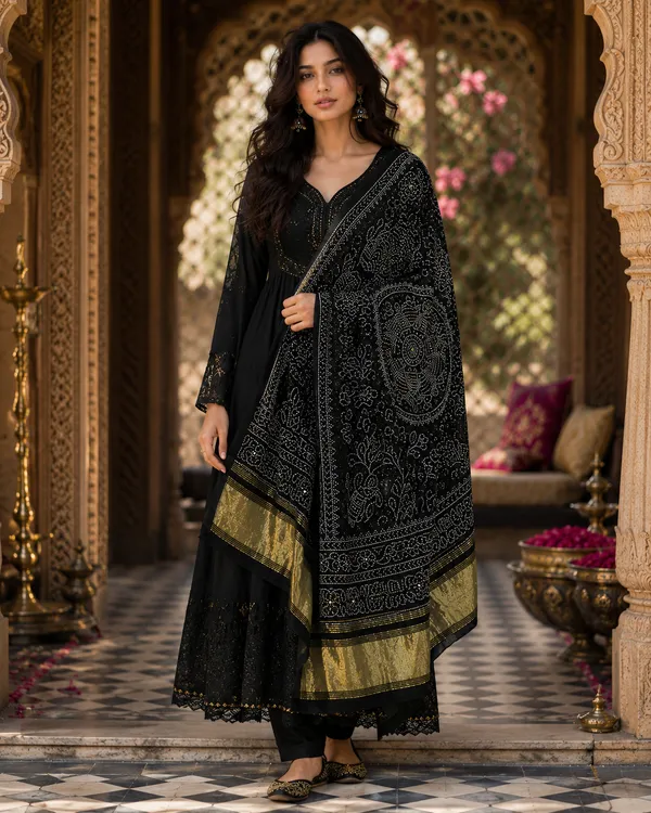 Midnight_Black_Lagdi_Patta_Chanderi_Dupatta__Black
