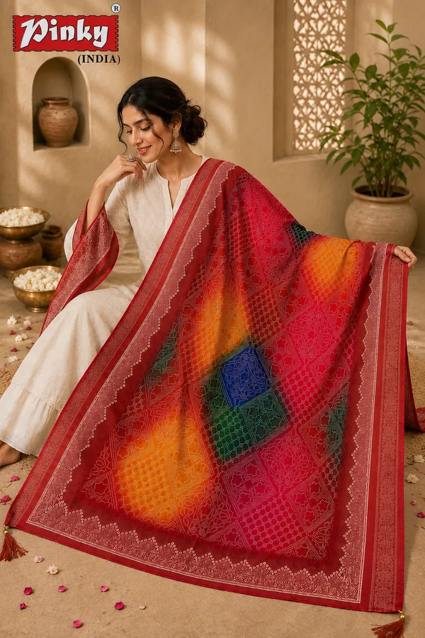 Women_muslin_jacquard_Bandhani_Digital_print_dupatta_Maroon_Multicolour