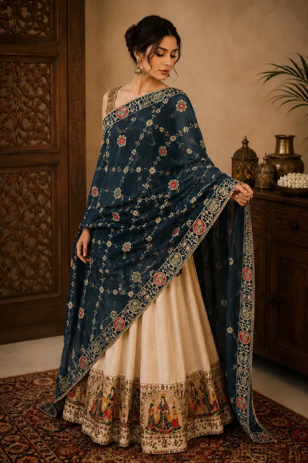 Women’s-Georgette-Embroidered-Dupatta-–-PETROL-Blue