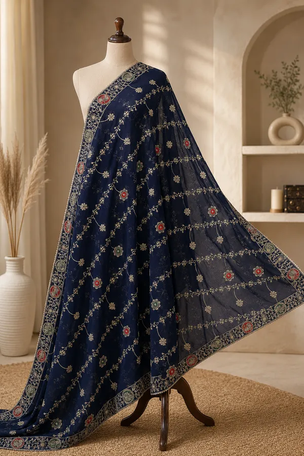 -Women’s-Georgette-Embroidered-Dupatta-–-Royal-Navy-Blue