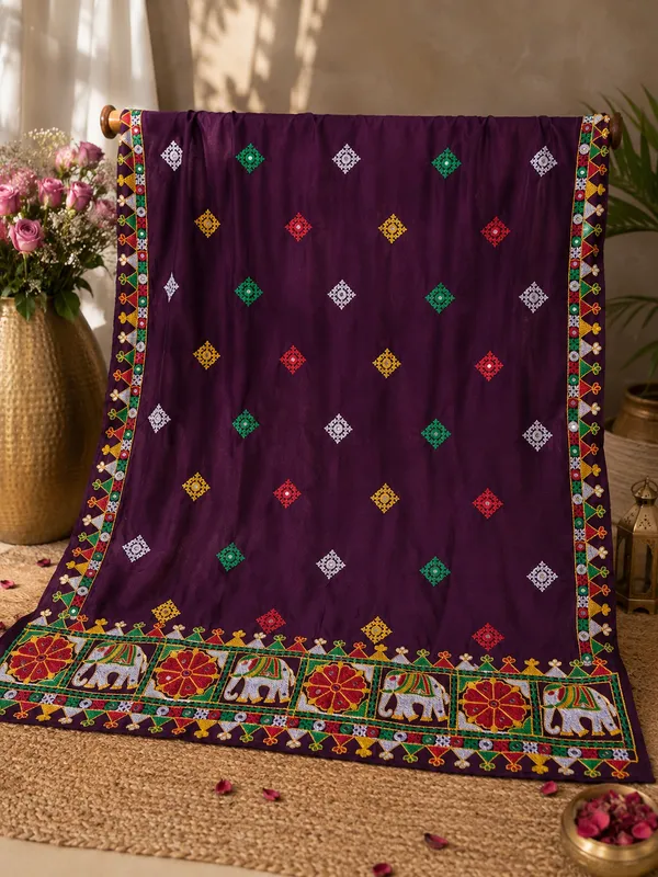 Purple_Chanderi_Embroidered_Elephant_Border_Dupatta.