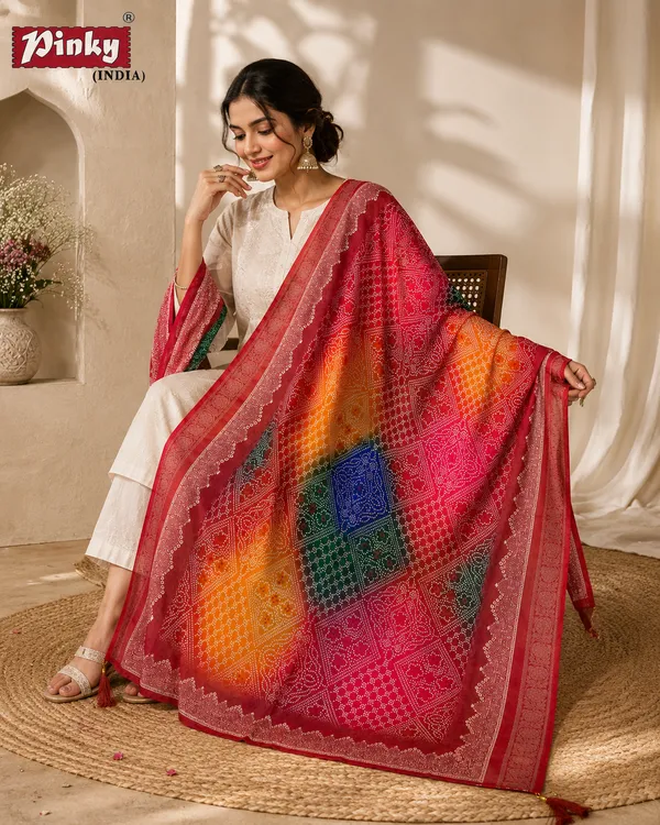 Women_muslin_jacquard_Bandhani_Digital_print_dupatta_Maroon_Multicolour