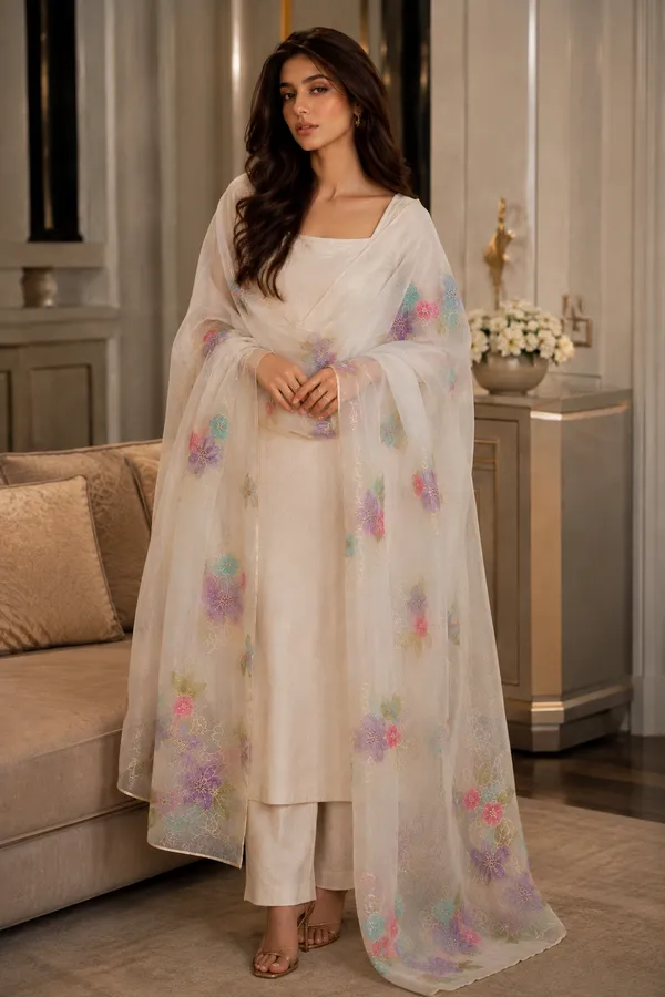 Premium-Ivory-White-Organza-Dupatta-with-Pastel-Floral-Embroidery-|-Lightweight-Designer-Party-Wear-|-Luxury-Ethnic-Dupatta-for-Women