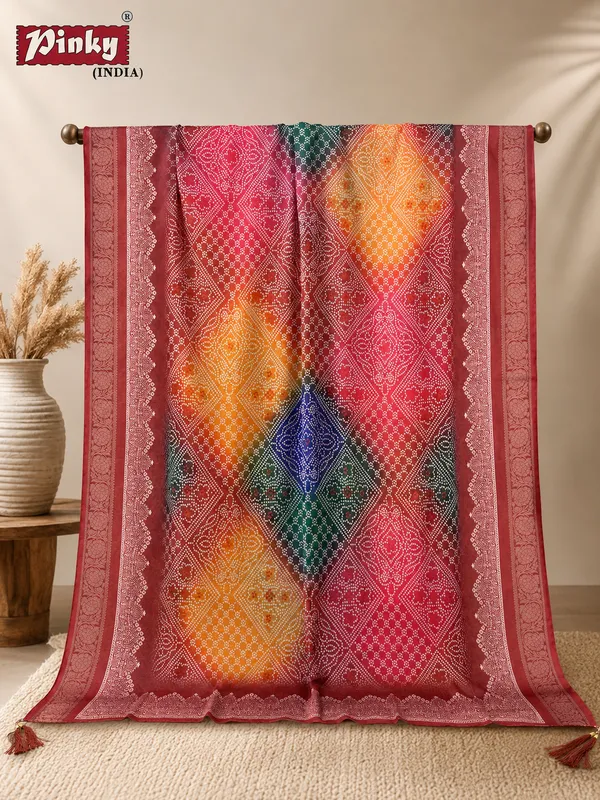 Women_muslin_jacquard_Bandhani_Digital_print_dupatta_Maroon_Multicolour