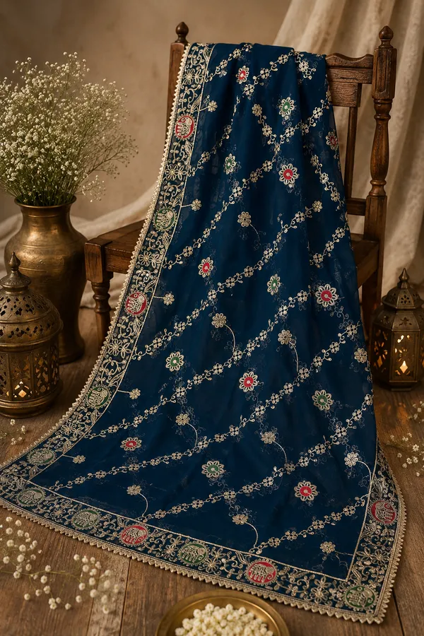 Women’s-Georgette-Embroidered-Dupatta-–-PETROL-Blue