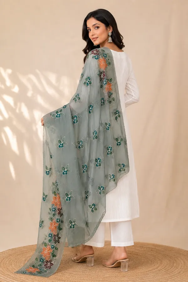 Premium-Sage-Green-Organza-Dupatta-with-Multicolor-Floral-Embroidery-|-Designer-Party-Wear-|-Lightweight-Luxury-Ethnic-Dupatta-for-Women