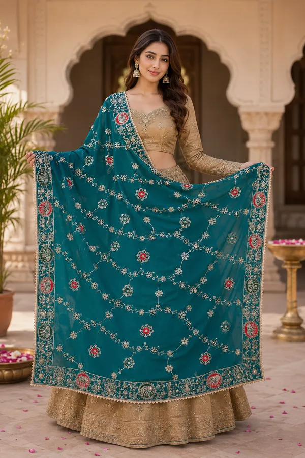 Women’s-Georgette-Peacock-Blue-Embroidered-Dupatta