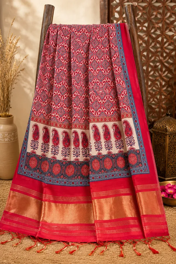 Gaji-Silk-Crimson-Red-Ethnic-Printed-Dupatta-for-Women