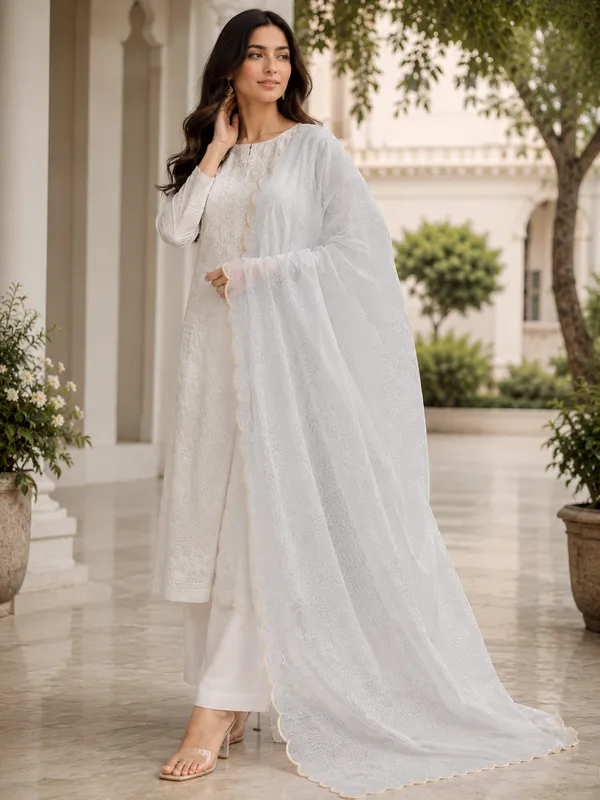 Elegant-Pearl-White-Plain-Organza-Dupatta-for-Women-|-Lightweight-Ethnic-Dupatta