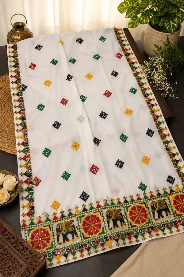 White_Chanderi_Embroidered_Elephant_Border_Dupatta.
