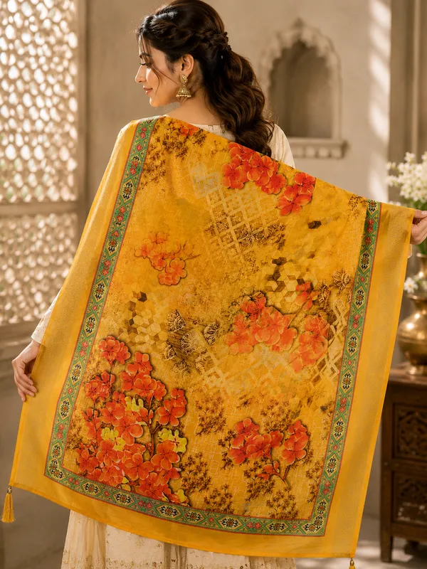 Women’s_Mustard_Yellow_Muslin_Jacquard_Floral_Dupatta.