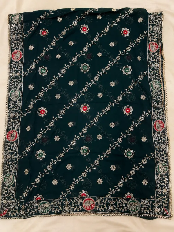 Women’s-Georgette-Embroidered-Dupatta-–-Dark-Bottle-Green