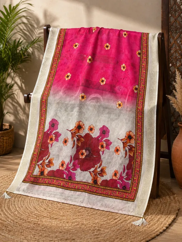 Women’s_Muslin_Jacquard_Floral_Digital_Print_Dupatta_–_Rani_Pink_&_Ivory_White