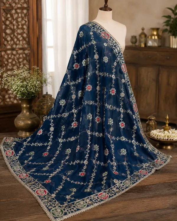 Women’s-Georgette-Embroidered-Dupatta-–-PETROL-Blue