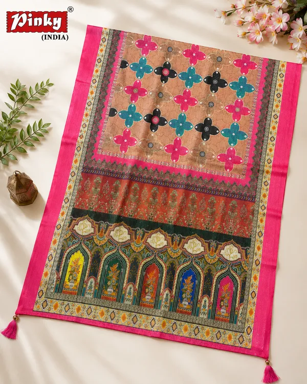 Women_kota_crochet_heritage_digital_print_dupatta-_Camel_brown_&Rani_pink