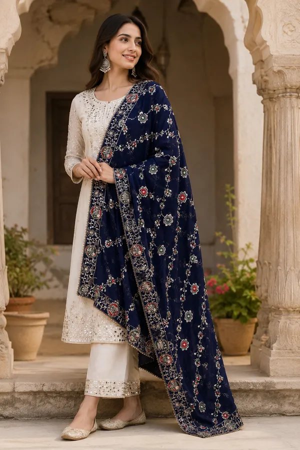 -Women’s-Georgette-Embroidered-Dupatta-–-Royal-Navy-Blue