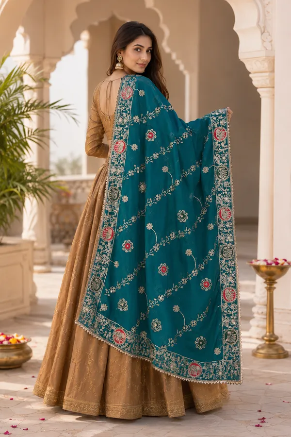 Women’s-Georgette-Peacock-Blue-Embroidered-Dupatta