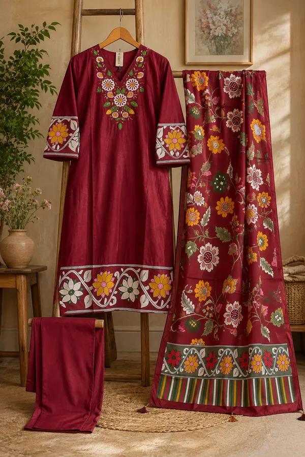 Maroon_Floral_Embroidered_Kurta_Palazzo_Set_with_Printed_Dupatta__3_Piece_Women_Ethnic_Suit_Set