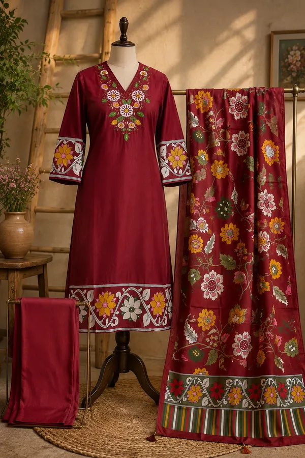 Maroon_Floral_Embroidered_Kurta_Palazzo_Set_with_Printed_Dupatta__3_Piece_Women_Ethnic_Suit_Set