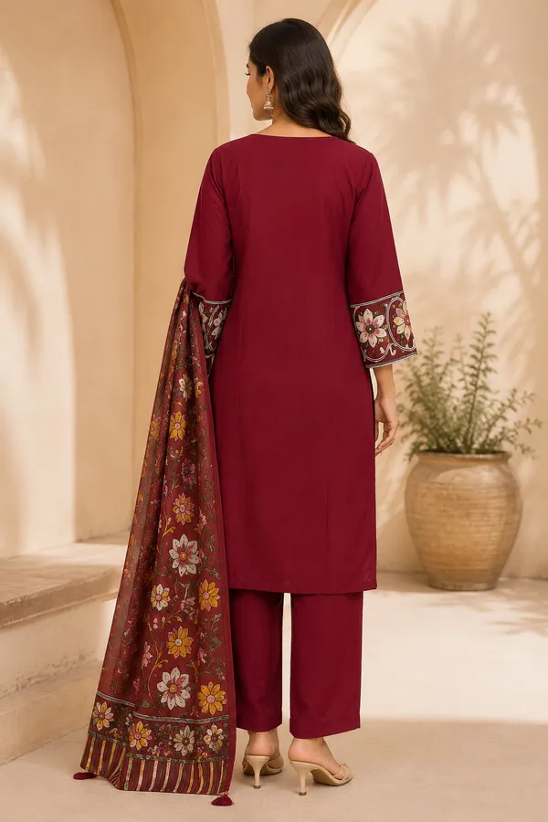 Maroon_Floral_Embroidered_Kurta_Palazzo_Set_with_Printed_Dupatta__3_Piece_Women_Ethnic_Suit_Set