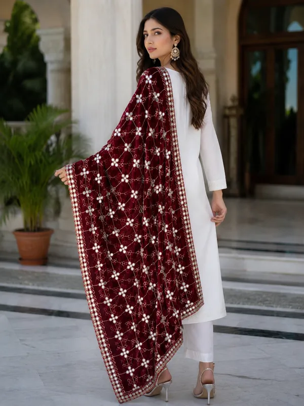 Maroon_Trill_Net_Mirror_Work_Embroidered_Dupatta