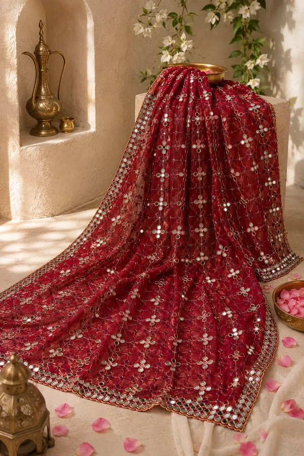 Maroon_Trill_Net_Mirror_Work_Embroidered_Dupatta
