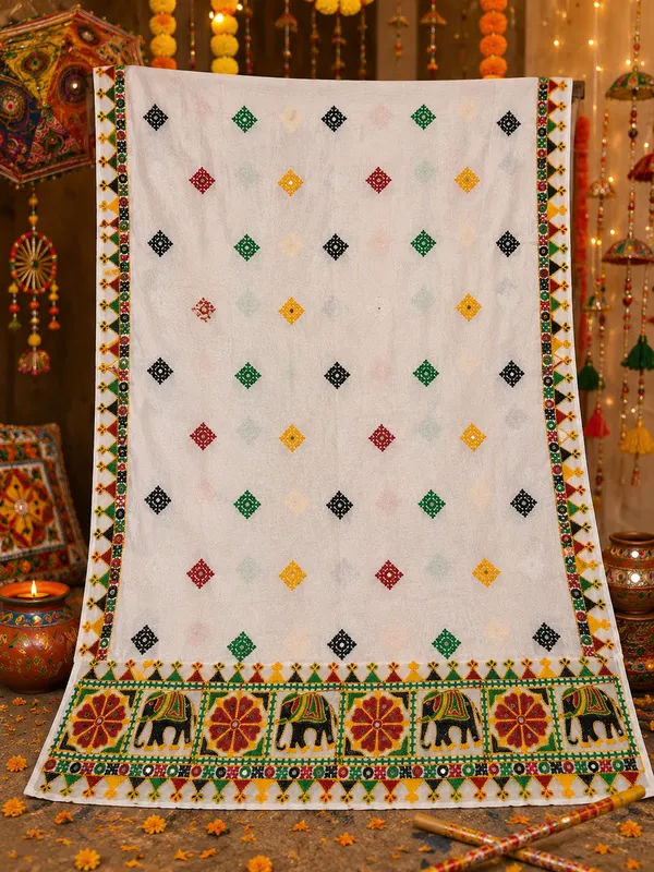 White_Chanderi_Embroidered_Elephant_Border_Dupatta.