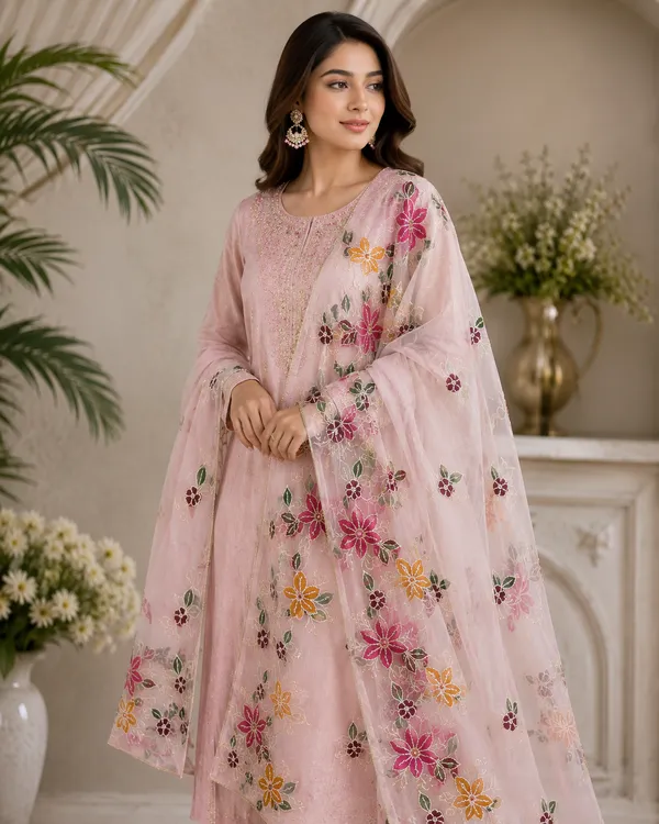 Premium-Lilac-Organza-Dupatta-with-Multicolor-Floral-Embroidery-|-Lightweight-Designer-Party-Wear-|-Luxury-Ethnic-Dupatta-for-Women