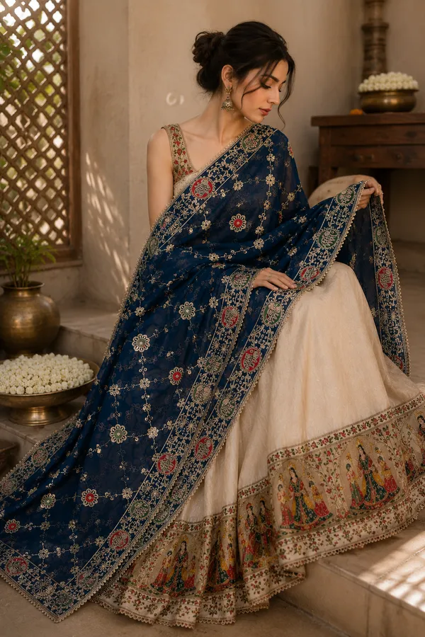 Women’s-Georgette-Embroidered-Dupatta-–-PETROL-Blue