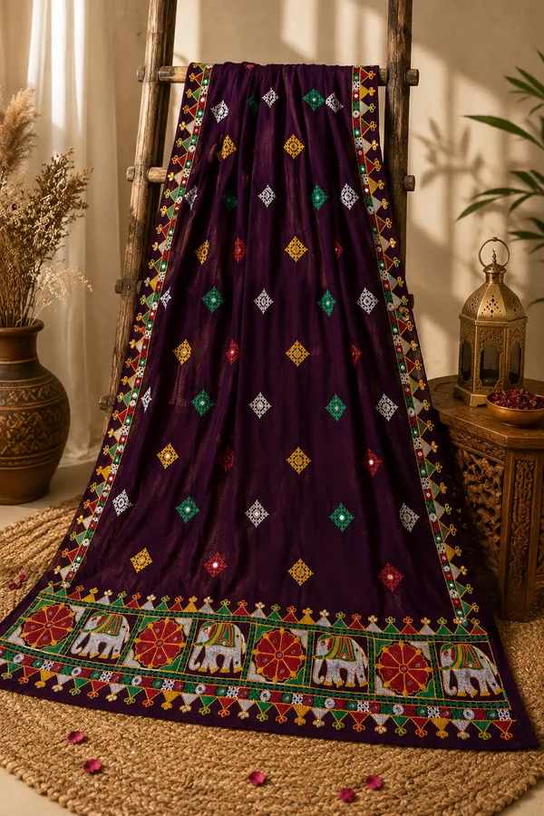 Purple_Chanderi_Embroidered_Elephant_Border_Dupatta.
