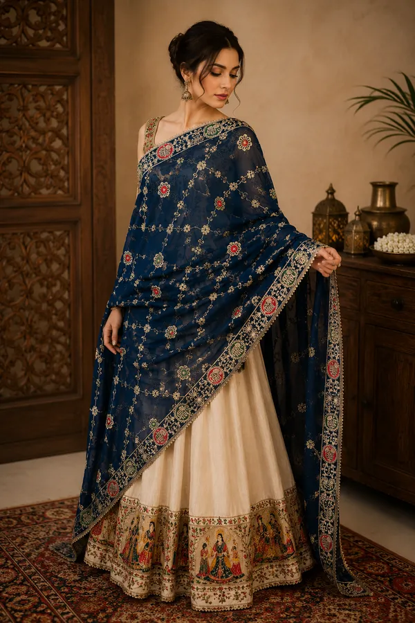 Women’s-Georgette-Embroidered-Dupatta-–-PETROL-Blue
