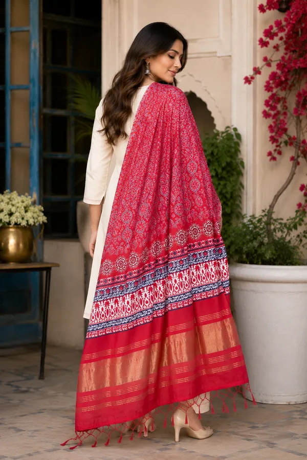 Maroon-Gaji-Silk-Printed-Dupatta-with-Zari-Border