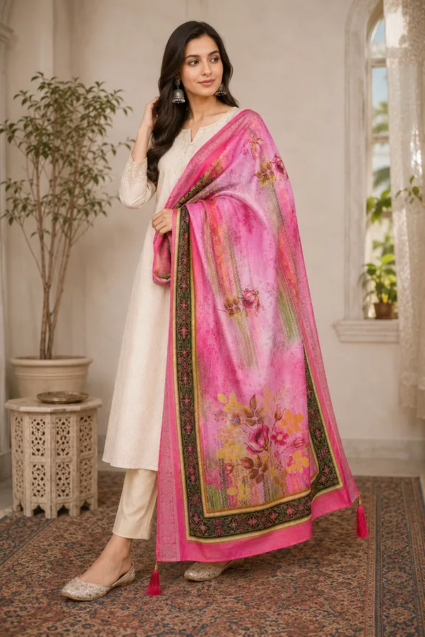 Women_muslin_jacquard_Floral_Digital_Print_Dupatta