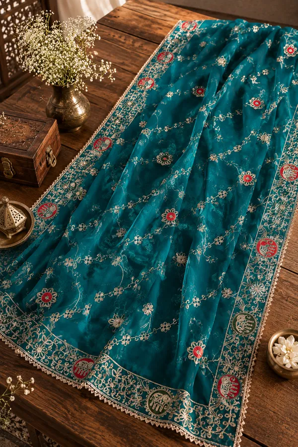 Women’s-Georgette-Peacock-Blue-Embroidered-Dupatta