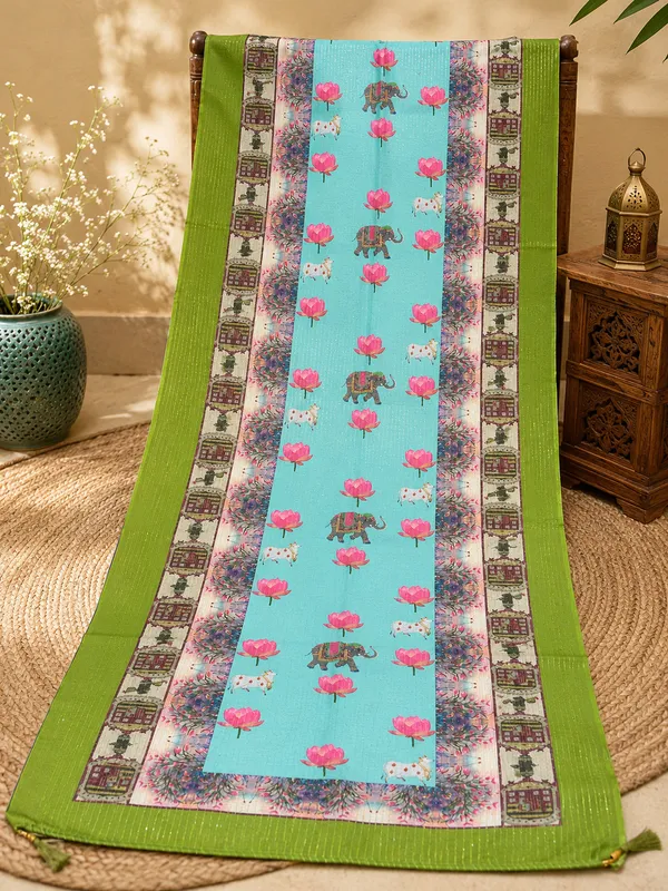 Women’s_Kota_Crochet_Digital_Print_Lotus_&_Elephant_Dupatta_–_Aqua_Blue_&_Olive_Green