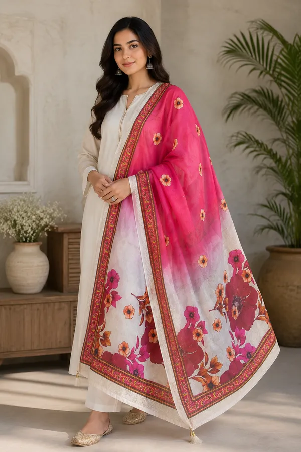 Women’s_Muslin_Jacquard_Floral_Digital_Print_Dupatta_–_Rani_Pink_&_Ivory_White