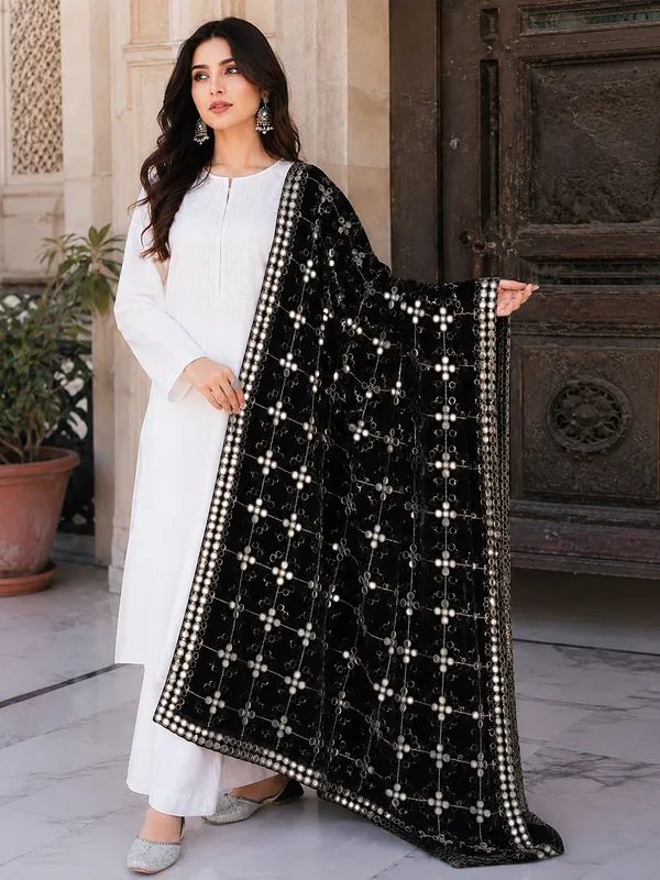 Women_Black_Trill_Net_Mirror_Work_Embroidered_Dupatta