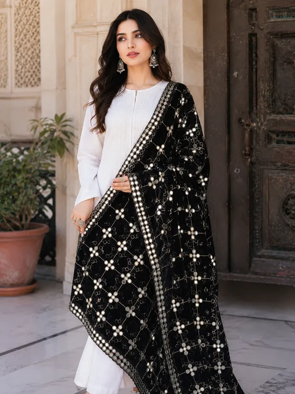 Women_Black_Trill_Net_Mirror_Work_Embroidered_Dupatta