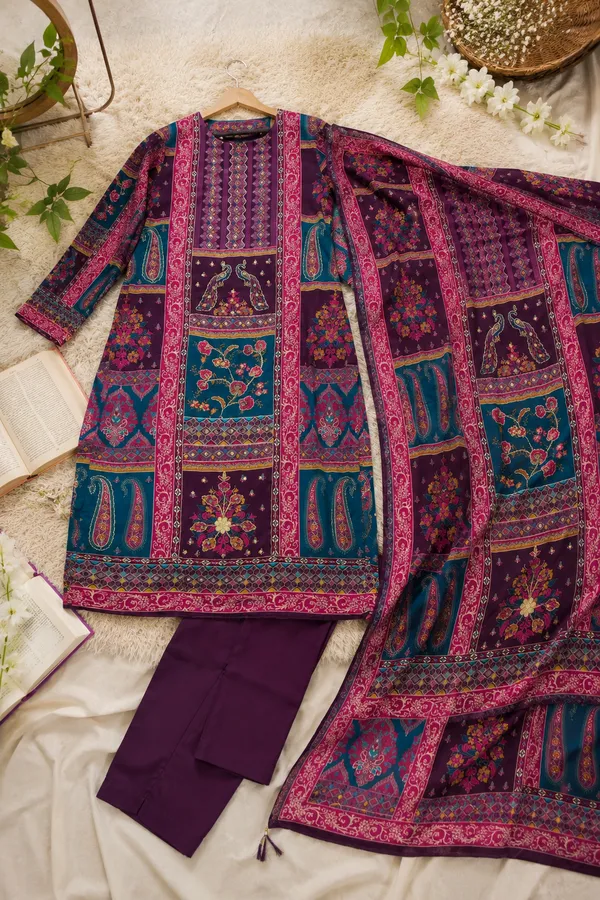 Women’s_Deep_Plum_Purple_Printed_Kurti_with_Bottom_&_Dupatta_Set
