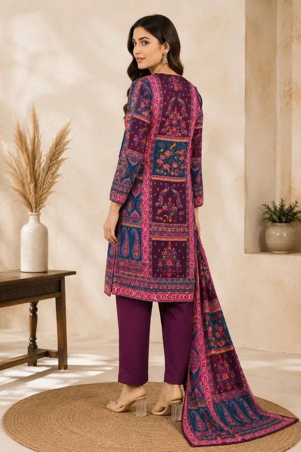 Women’s_Deep_Plum_Purple_Printed_Kurti_with_Bottom_&_Dupatta_Set