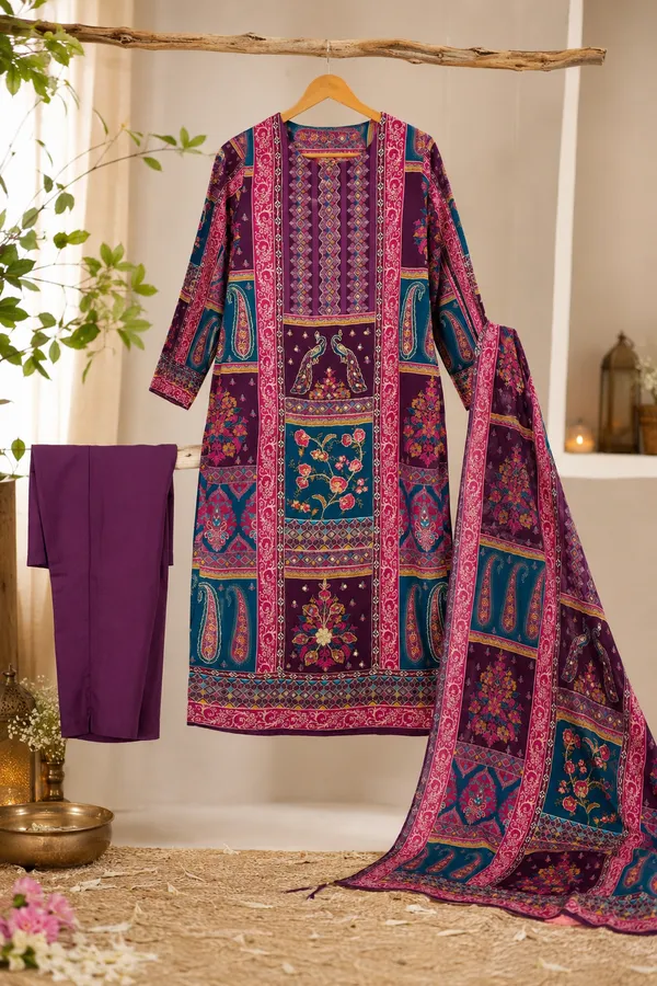 Women’s_Deep_Plum_Purple_Printed_Kurti_with_Bottom_&_Dupatta_Set