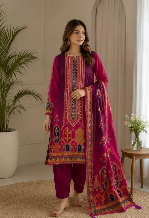 Women’s_Magenta_Pink_Printed_Natural_Crepe_Kurti_with_Bottom_&_Dupatta_3-Piece_Set