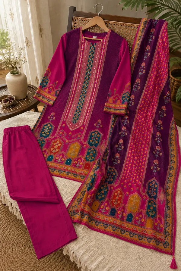 Women’s_Magenta_Pink_Printed_Natural_Crepe_Kurti_with_Bottom_&_Dupatta_3-Piece_Set