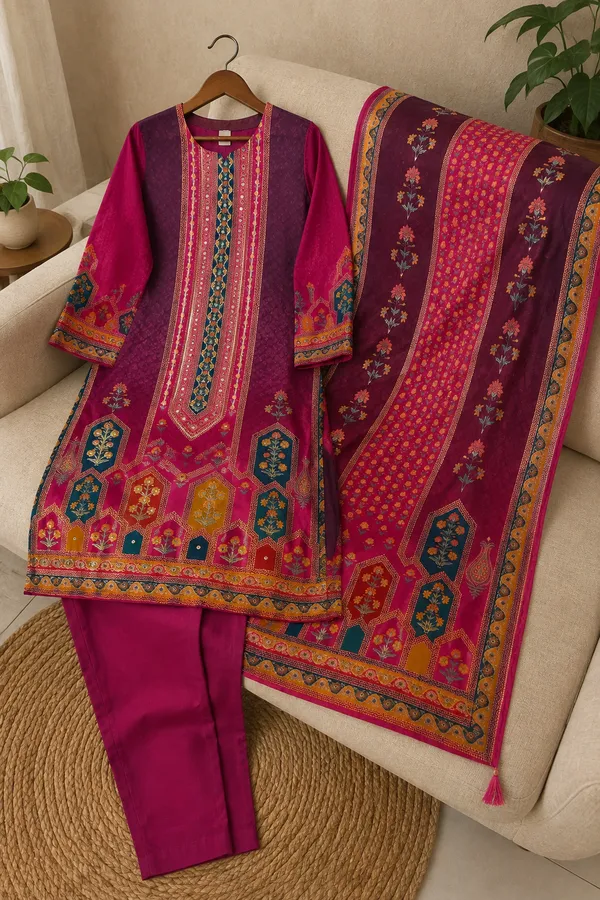 Women’s_Magenta_Pink_Printed_Natural_Crepe_Kurti_with_Bottom_&_Dupatta_3-Piece_Set