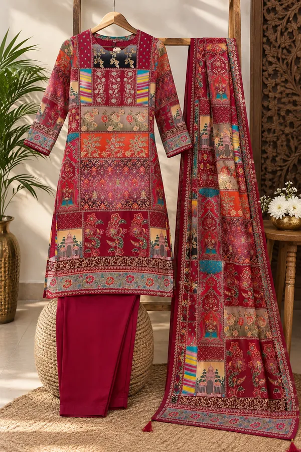 Women’s_Maroon_Printed_Natural_Crepe_Kurti_with_Bottom_&_Dupatta_3-Piece_Set