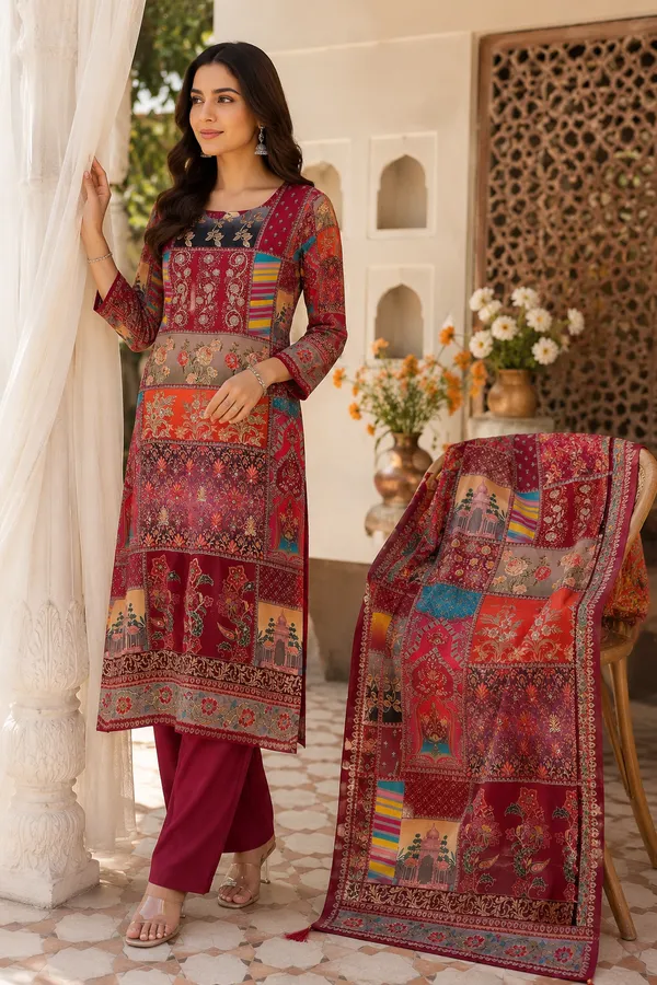 Women’s_Maroon_Printed_Natural_Crepe_Kurti_with_Bottom_&_Dupatta_3-Piece_Set