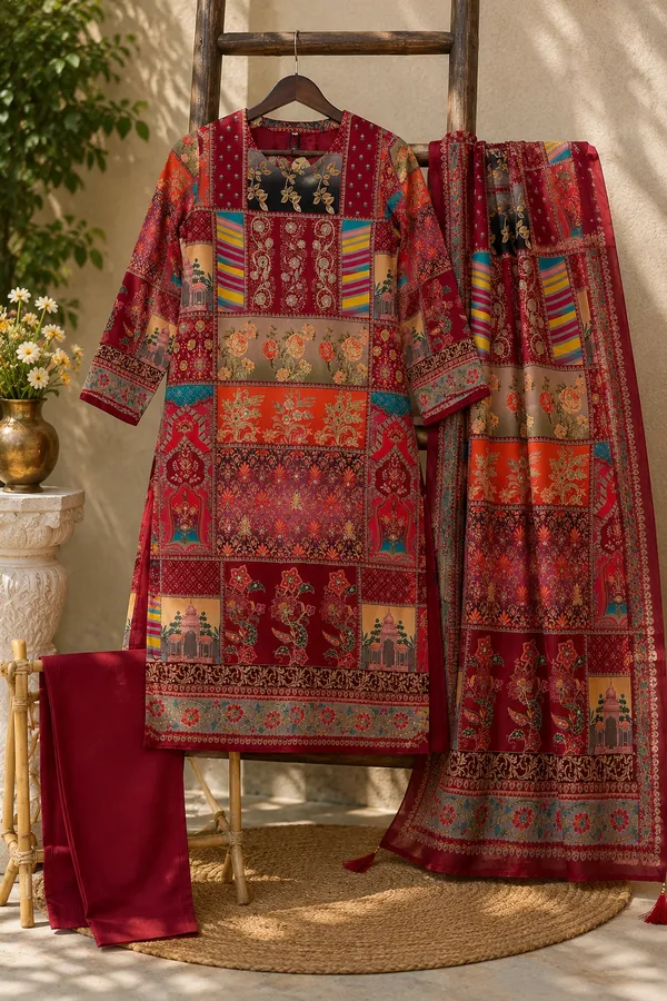Women’s_Maroon_Printed_Natural_Crepe_Kurti_with_Bottom_&_Dupatta_3-Piece_Set