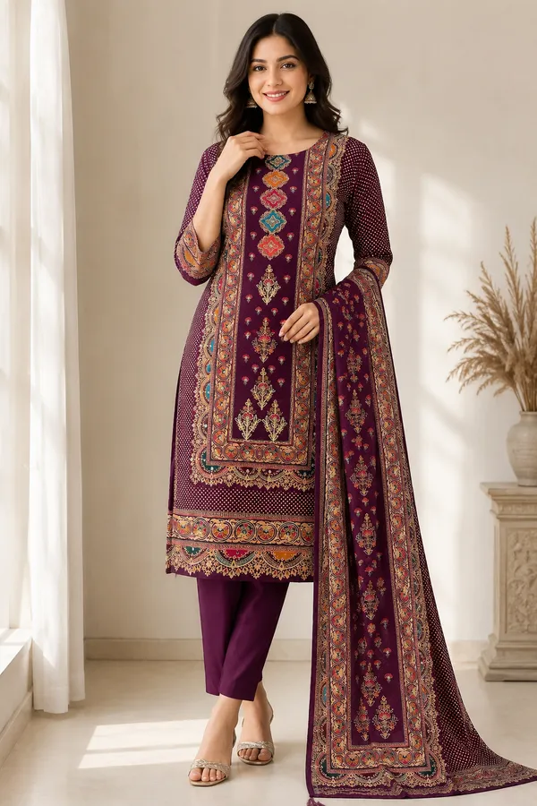 Women’s_Wine_Purple_Printed_Natural_Crepe_Kurti_with_Bottom_&_Dupatta_3-Piece_Set