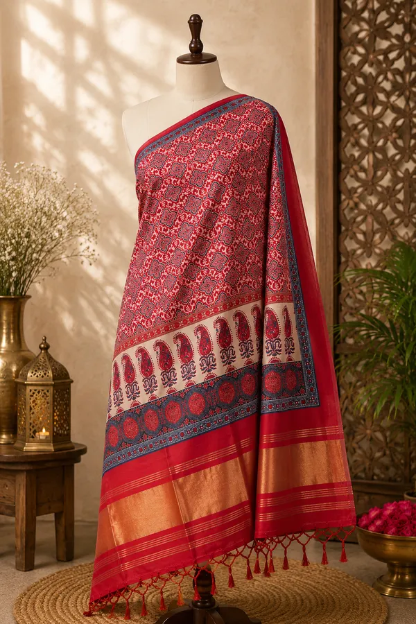 Gaji-Silk-Crimson-Red-Ethnic-Printed-Dupatta-for-Women